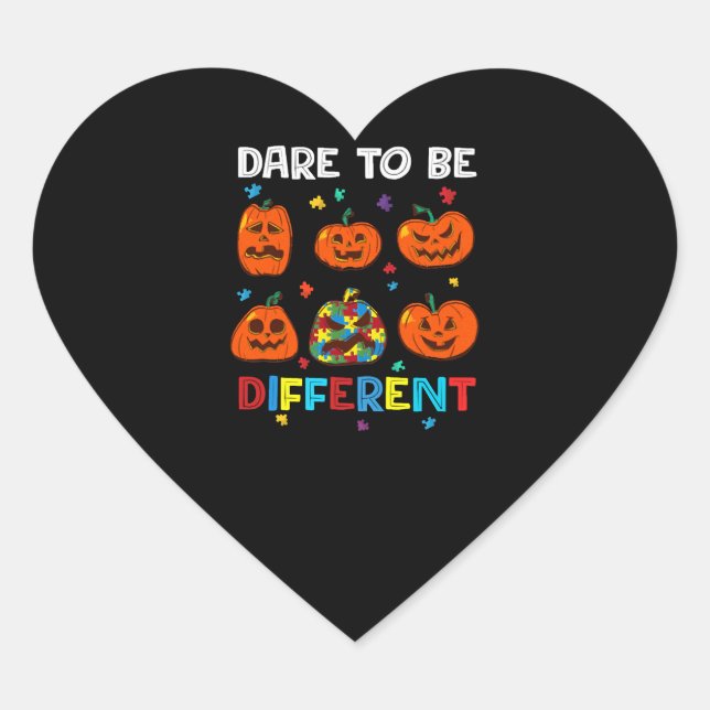 Dare To Be Different Pumpkin Autism Halloween Heart Sticker (Front)