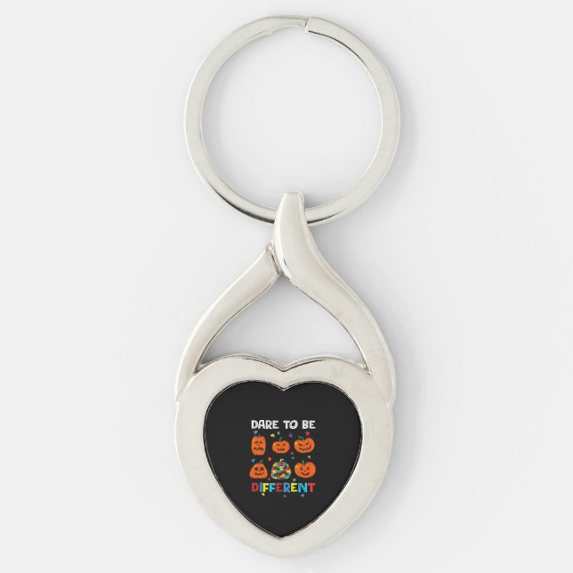 Dare To Be Different Pumpkin Autism Halloween Keychain (Front)