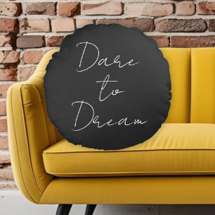 Dare to Dream Modern Quote Personalized Name Round Pillow