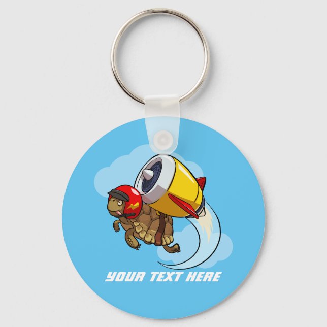 Daredevil Flying Tortoise with a Jet Pack Cartoon Keychain (Front)