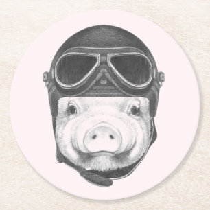 Daredevil Pig Round Paper Coaster