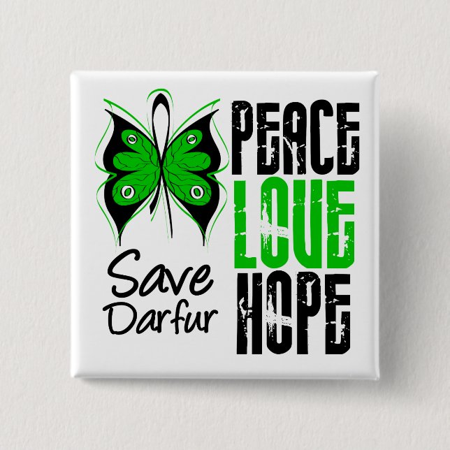 Darfur Peace Love Hope 2 Inch Square Button (Front)