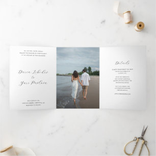 Daria White Modern Wedding Tri-Fold Invitation