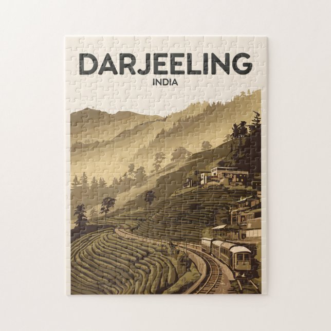 Darjeeling India Illustration Travel Art Vintage Jigsaw Puzzle (Vertical)