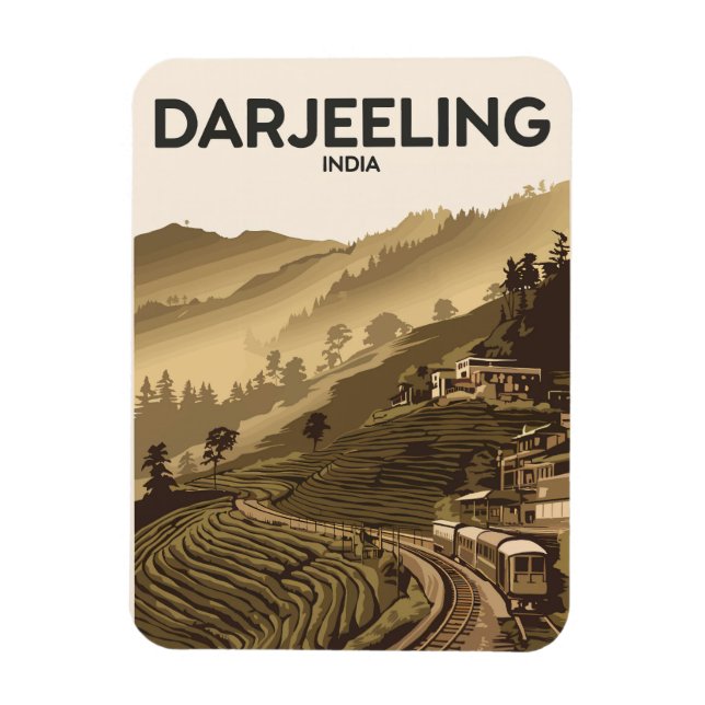 Darjeeling India Illustration Travel Art Vintage Magnet (Vertical)