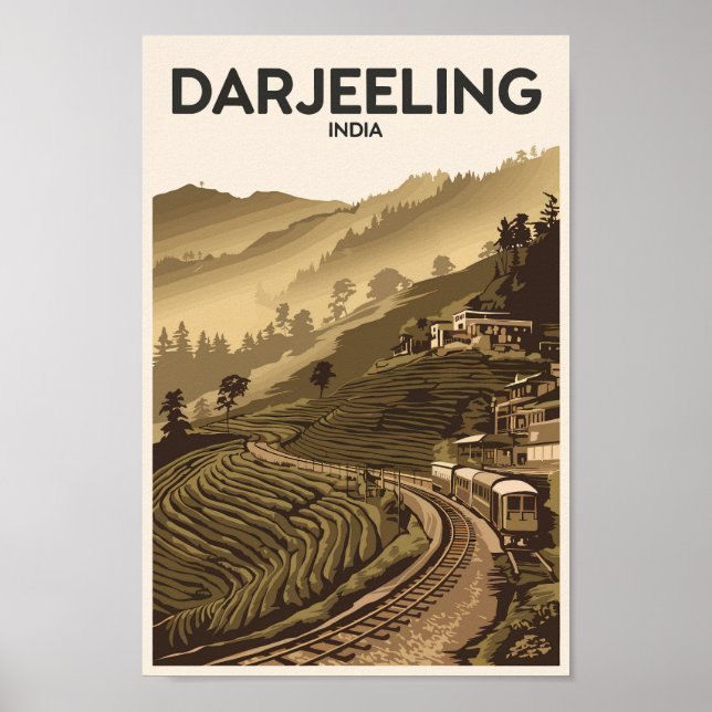 Darjeeling India Illustration Travel Art Vintage Poster (Front)