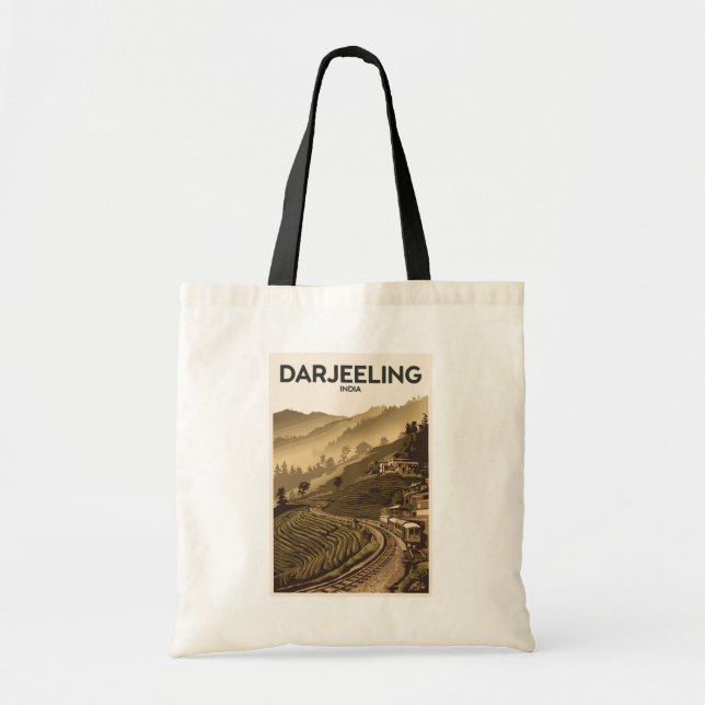 Darjeeling India Illustration Travel Art Vintage Tote Bag (Front)