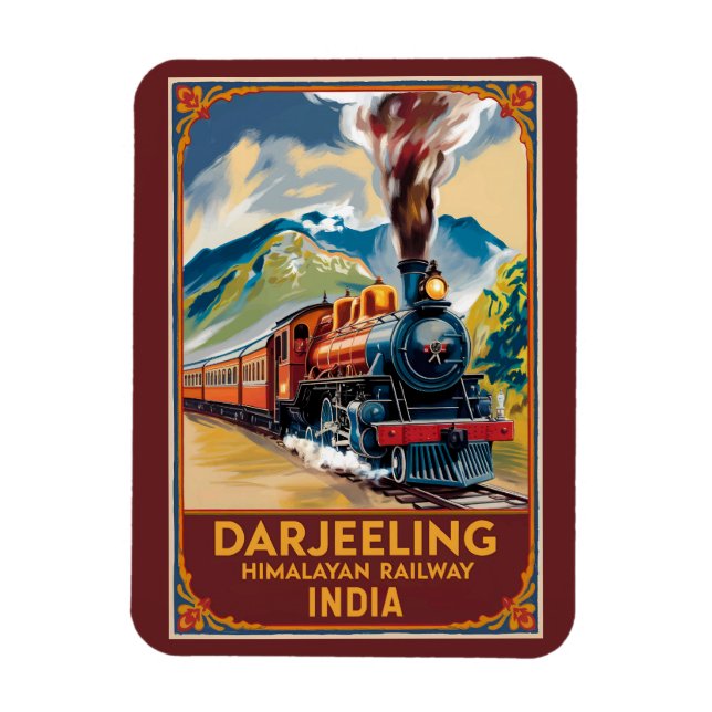 Darjeeling India Train Painterly Travel Art Retro Magnet (Vertical)