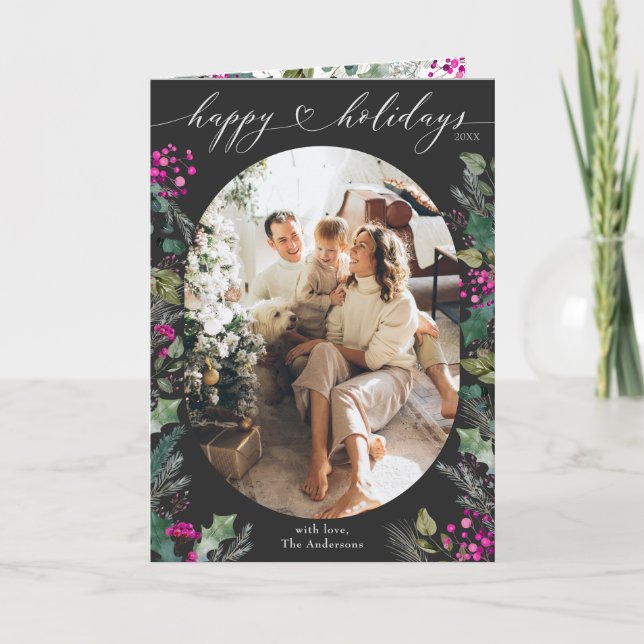 Dark  1 Photo Holiday  Card (Front)