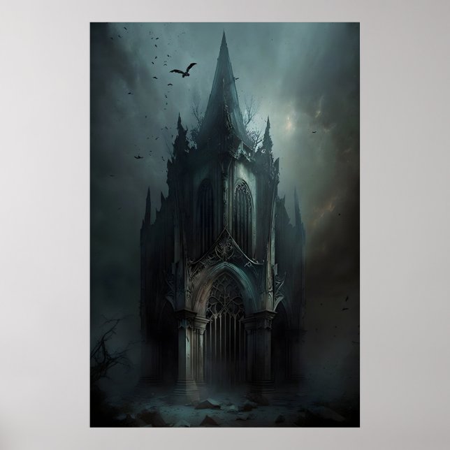 Dark Abandoned Chapel Dark Academia, Antique Poster (Front)