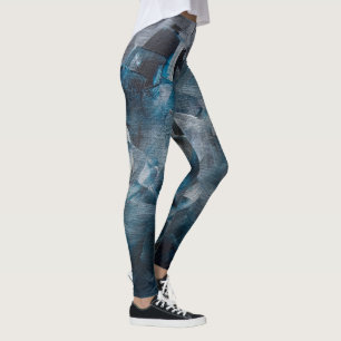 Dark Abstract Brushstrokes in Blue and Grey Tones Leggings