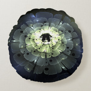 Dark Abstract Fractal Flower Round Pillow
