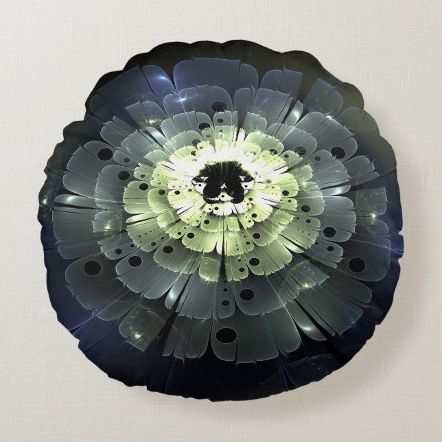 Dark Abstract Fractal Flower Round Pillow (Front)