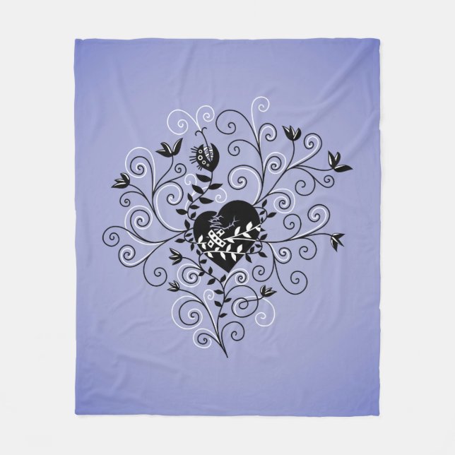 Dark Abstract Whimsical Fixed Broken Heart Fleece Blanket (Front)