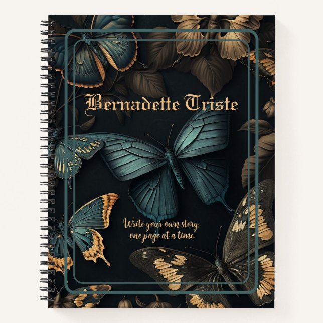 Dark Academia Aesthetic Butterfly Name Sentiment  Notebook (Front)