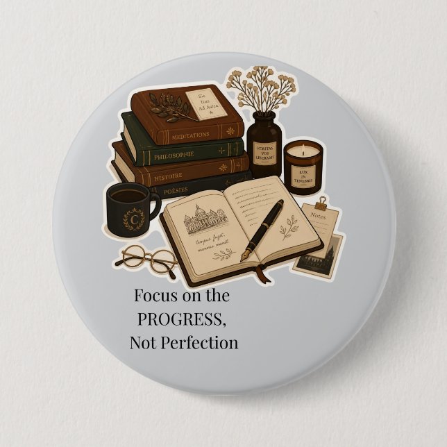 Dark Academia Aesthetic Study Planner  3 Inch Round Button (Front)
