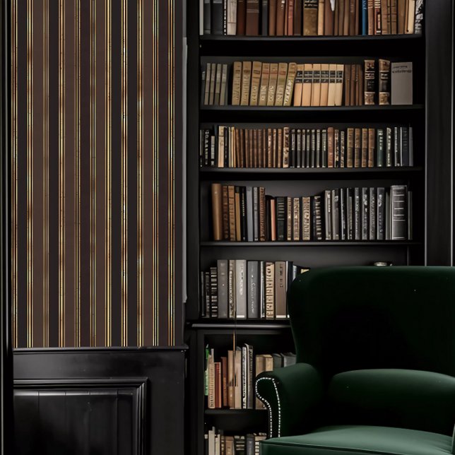 Dark Academia Alternating Browns and Gold Striped Wallpaper (Dark Academia Alternating Browns and Gold Striped Wallpaper in a library.)