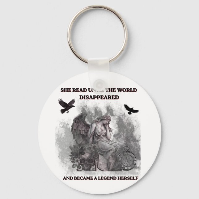 Dark Academia Angel Gothic Reading Quote Poster Keychain (Front)