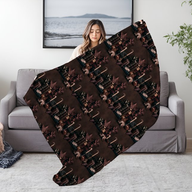 Dark Academia Autumn Books Pattern Fleece Blanket (Dark Academia Autumn Books Pattern Fleece Blanket)