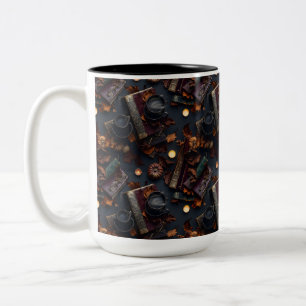 Dark Academia Autumn – Leather Books and Black Cof Two-Tone Coffee Mug