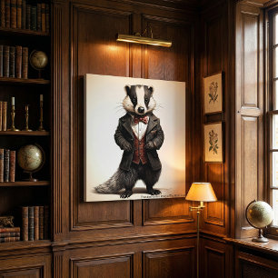 Dark Academia Badger Portrait Vintage Library Art Canvas Print