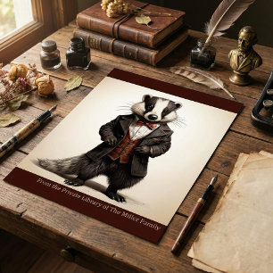 Dark Academia Badger Portrait Vintage Library Art Poster