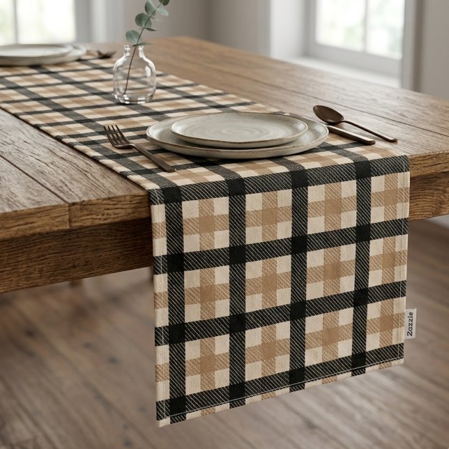 Dark Academia Black and Camel Plaid Tartan  Short Table Runner (Creator Uploaded)