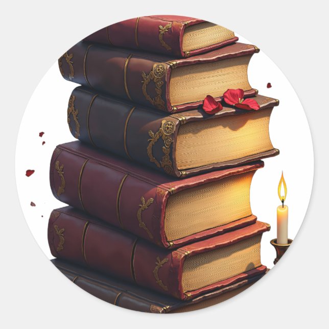 Dark Academia Book Stack Classic Round Sticker (Front)
