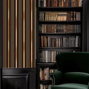 Dark Academia Brown and Gold Striped Wallpaper
