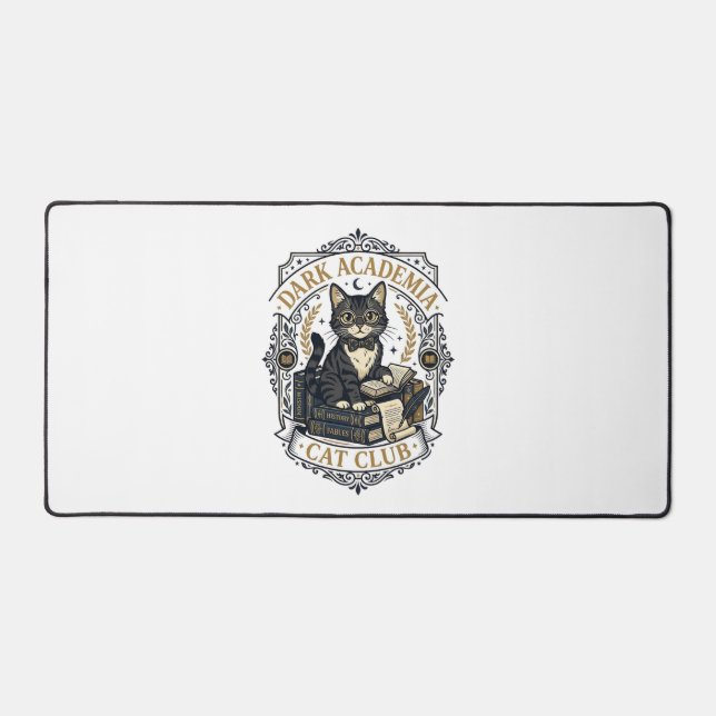 Dark Academia Cat Cat Dad Gift Idea - Dark Academi Desk Mat (Front)