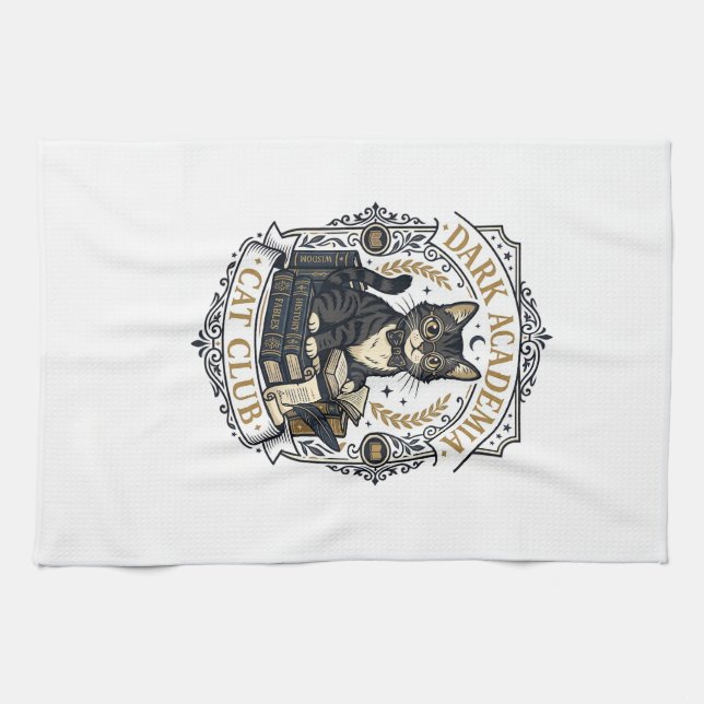 Dark Academia Cat Cat Dad Gift Idea - Dark Academi Kitchen Towel (Horizontal)