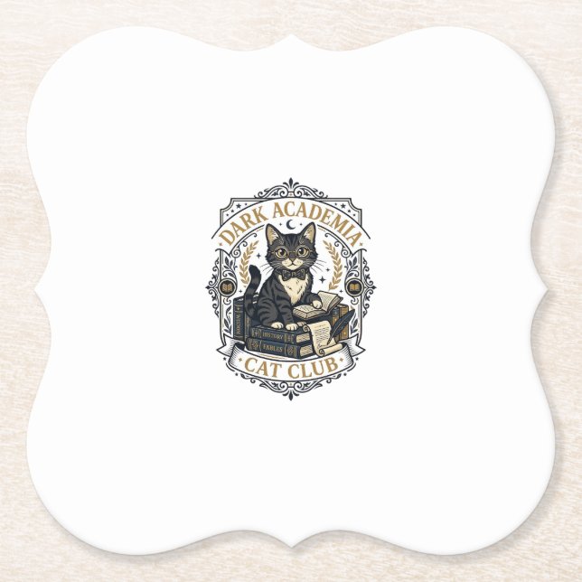 Dark Academia Cat Cat Dad Gift Idea - Dark Academi Paper Coaster (Front)