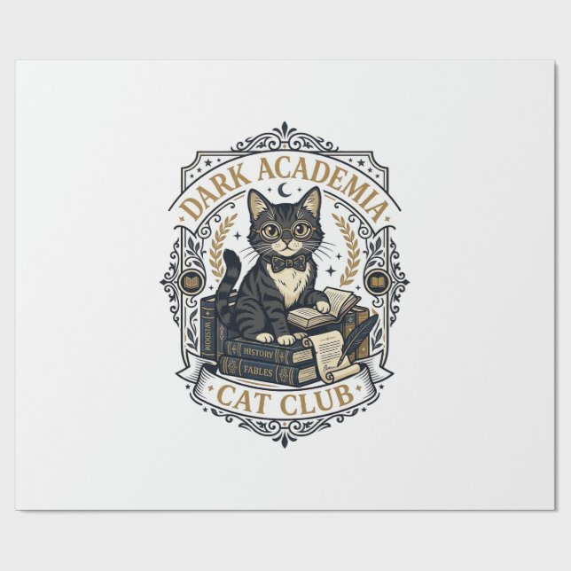Dark Academia Cat Cat Dad Gift Idea - Dark Academi Wrapping Paper (Flat)