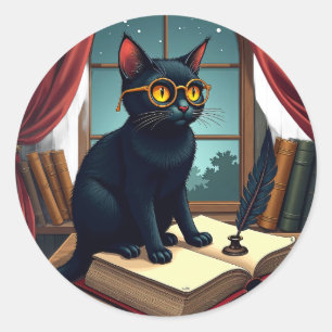 Dark Academia Cat Reader Bookworm Classic Round Sticker