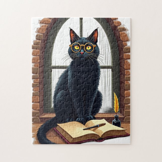 Dark Academia Cat Reader Bookworm Library Sticker Jigsaw Puzzle (Vertical)
