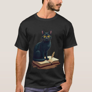 Dark Academia Cat Reading Glasses Vintage Library  T-Shirt