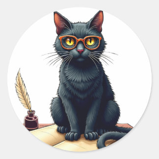 Dark Academia Cat Six Seven Vintage Library Cat Lo Classic Round Sticker