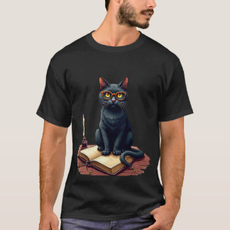 Dark Academia Cat Six Seven Vintage Library Cat Lo T-Shirt