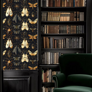Dark Academia Cream and Black Insects Wallpaper