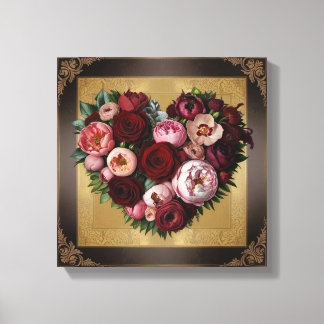Dark Academia Floral Heart Art Canvas Print
