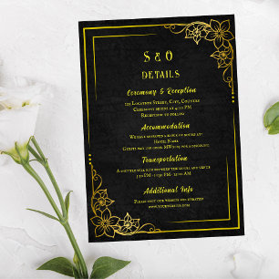 Dark Academia Gothic Black Gold Elegant Wedding Enclosure Card