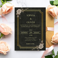 Dark Academia Gothic Black Gold Elegant Wedding