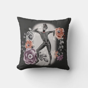 Dark Academia Gothic Floral Skeleton Halloween Throw Pillow