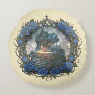 Dark Academia Gothic Typewriter wreath and Castle Round Pillow