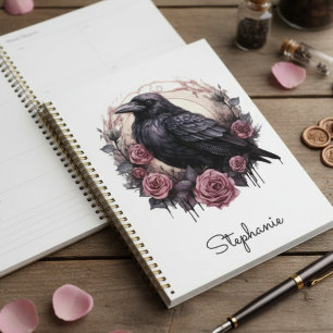Dark Academia Gothique Corbeau Rose Floral