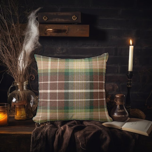 Dark Academia Green and Brown Plaid Design Throw Pillow (Creator Uploaded)