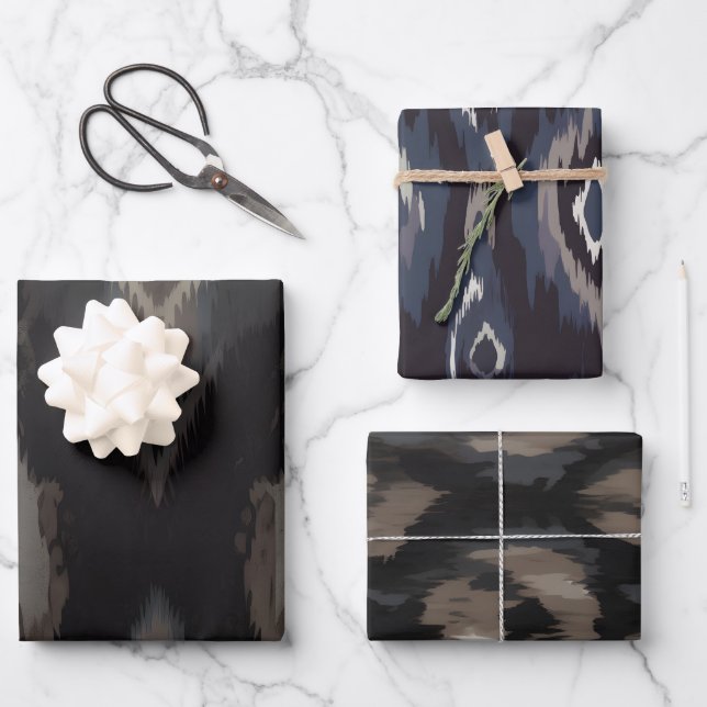 Dark Academia Ikat Modern Wrapping Paper (Front)