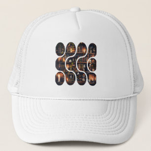 Dark Academia Magical Bookshelf Vintage Design Trucker Hat