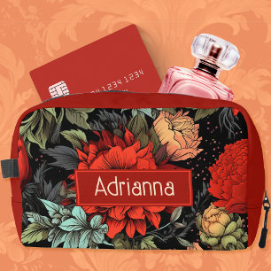 Dark Academia Maximalist Red Dahlia Floral  Dopp Kit