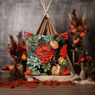 Dark Academia Maximalist Red Dahlia Throw Pillow